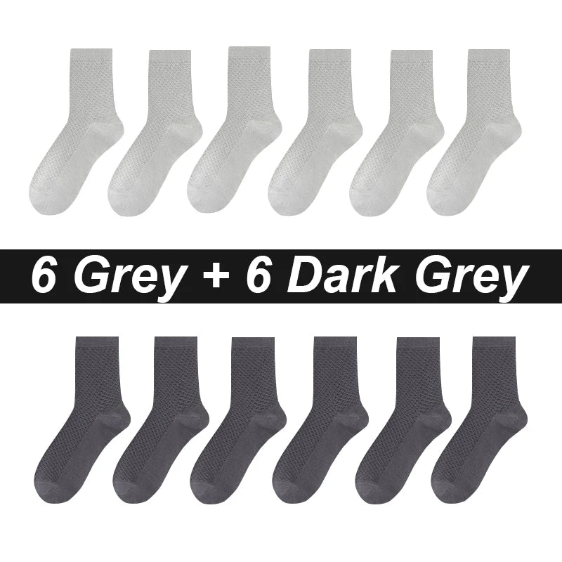 12Pairs Bamboo Fiber Socks Men Casual Business Mesh Breatheable Anti-Bacterial Comfortable High Quality Sock Male Size EU38-45