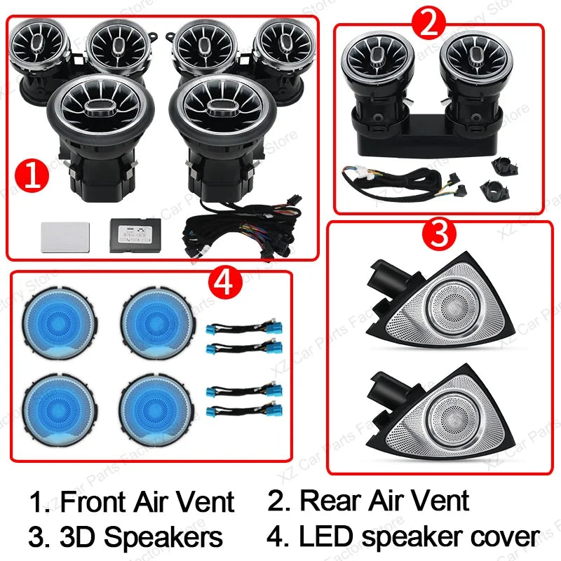 For Mercedes Benz E-Class W213 2016-2021 Led 64 Colors Air Vents AMG E43 E53 3D Rotating Tweeter Speaker Interior Ambient Light