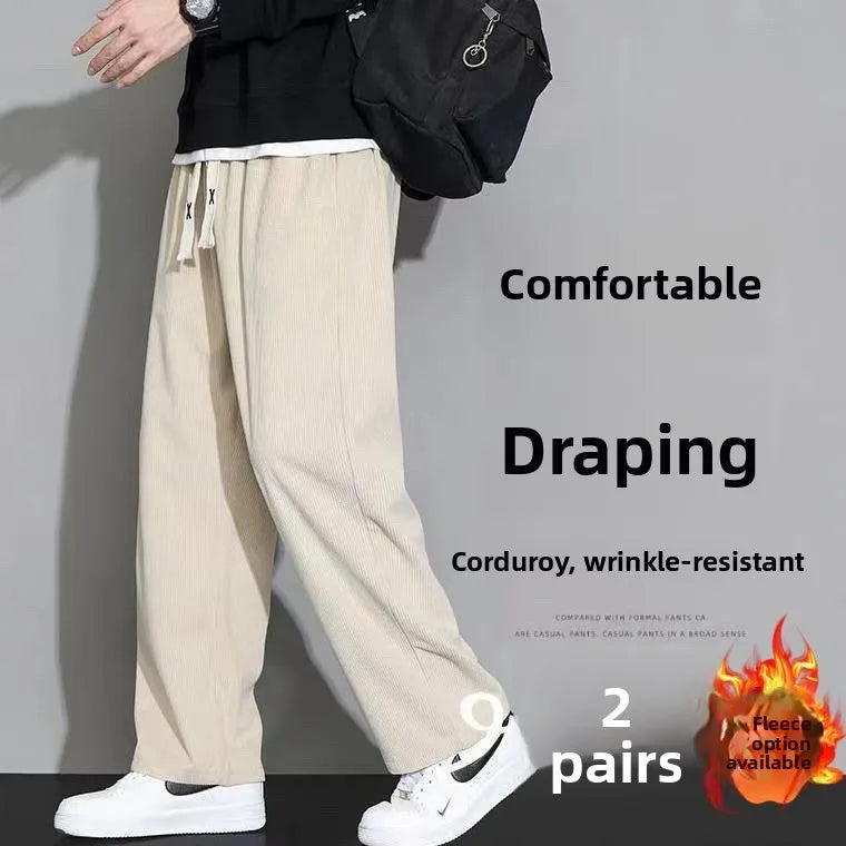 Corduroy Fleece Lined Men's Pants Autumn Winter Style Loose Straight Leg Sports Casual Set Men's Winter Fashion Trousers
