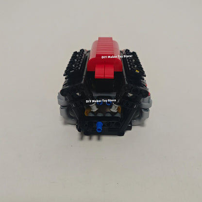MOC Super V8 Engine Simulation Model Building Blocks Technology Car Parts 6 Speed Gearbox Power Motor Battery Box Boys Toys Gift