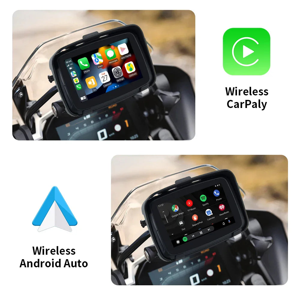 2026 New Car Motorcycle GPS Navigation IPX7 Waterproof Apple Carplay Motorcycle Wireless Android Auto Monitor google map