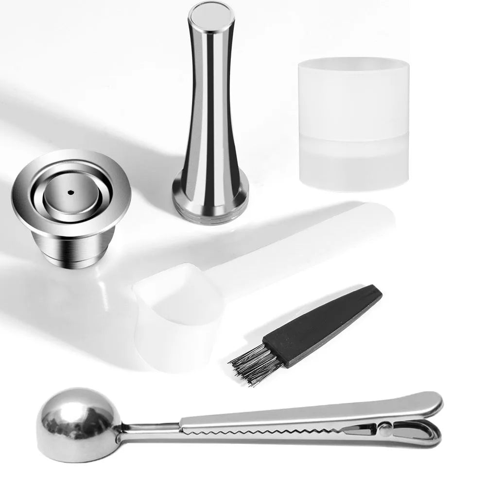 Reusable Coffee Capsule For Nespresso Espresso Crema Cups Stainless Steel Refillable Coffee Pods Filters With Tamper Dosing Ring