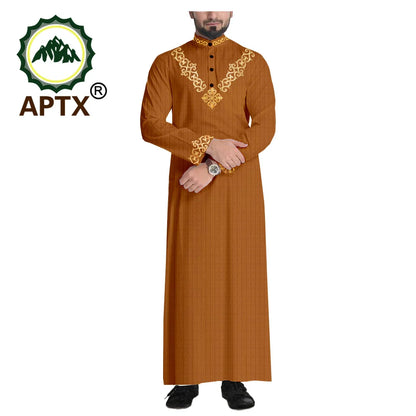 APTX Jacquard Mens Jubba Thobe Muslim Robe Long Sleeve Saudi Arab Kaftan Middle East Islamic Clothing T2014008
