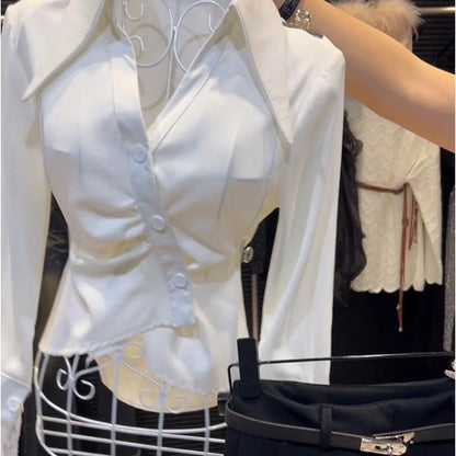 Elegant V-Neck Long Sleeve Women's Shirt Inner Wear Top Stylish Design Autumn Winter Polished Personality Soft Temperament