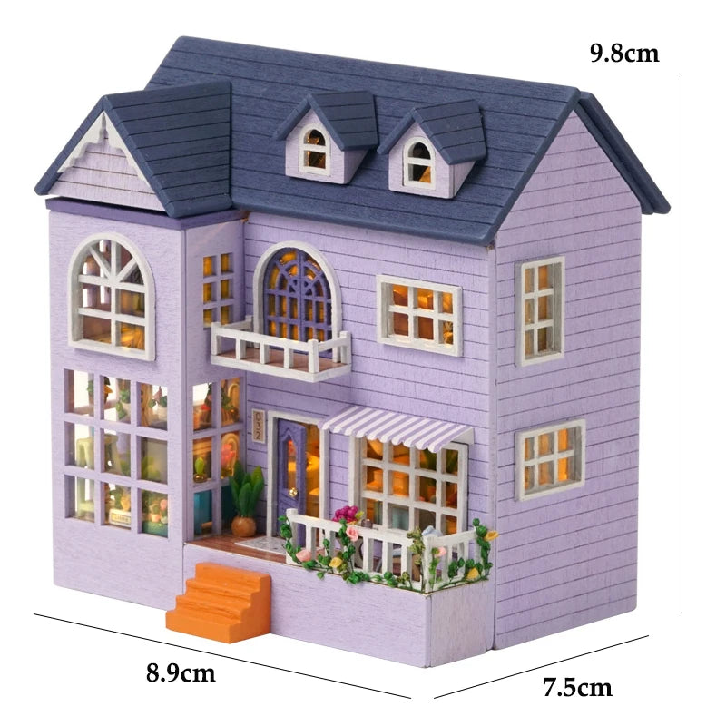 DIY Mini Wooden Doll House Assembly Building Model Pink Princess Villa Architecture Kit 3D Puzzle Dollhouse With Furniture Gifts