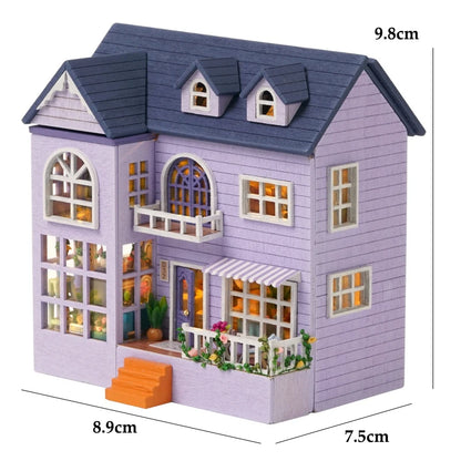 DIY Mini Wooden Doll House Assembly Building Model Pink Princess Villa Architecture Kit 3D Puzzle Dollhouse With Furniture Gifts