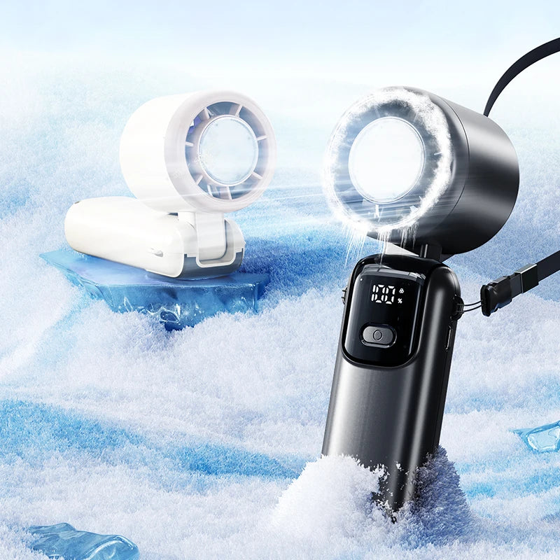 29000 RPM Semiconductor Refrigeration Handheld Electric Fan High-speed Violent Turbo Fan Folding Neck Hanging Ice Pack Small Fan