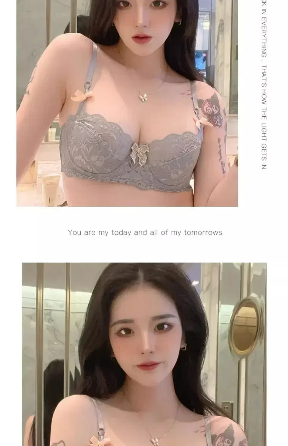BANERDANNI French Lace Bralette Set Breathable Non-Padded Bra for Petite Sheer Floral Lingerie Wireless Comfort Anti-Gap Design