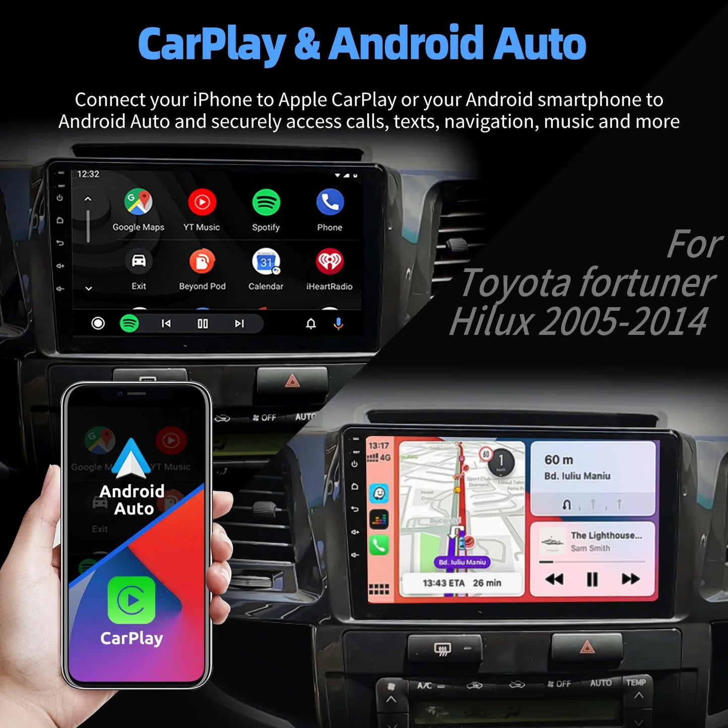 DAB+ 9“ Android 15 For Toyota Fortuner HILUX Revo Vigo N70 2007-2015 Multimedia Video Player Stereo GPS 2din Carplay Car Radio