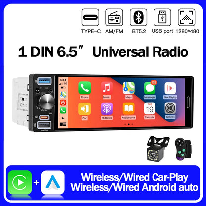 1 Din Car Radio Universal Wireless Carplay Android Auto Car Multimedia MP5 BT Car Stereo Type-C USB FM/AM IPS Touch Screen