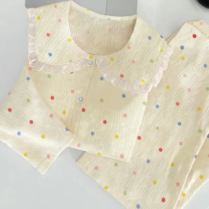 Cloud Cotton Sleepwear Set for Women Casual Spring Autumn Long Sleeve Long Pants Home Clothes  Plant Floral Print