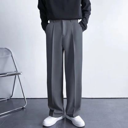Men's White Straight Pants Fashion Korean Loose Suit Trousers Casual Draped Baggy White Wide Pant Male Streetwear