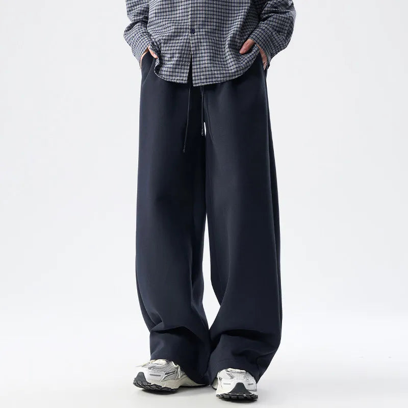 DUKEEN Men’s 400g Heavyweight Straight-Leg Sweatpants Cotton Blend Wide Fit Casual Sports Pants for Spring Autumn