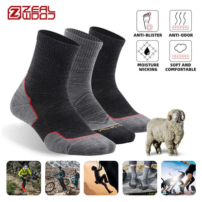 ZEALWOOD Marathon Running Socks, Men's Women's Outdoor Merino Wool Sports Compression Socks Breathable Cushion Cycling 1/3 Pairs