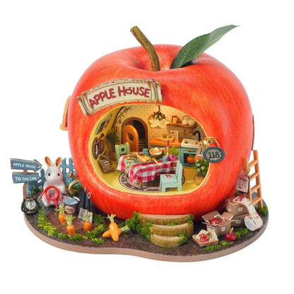 Micro fruit apple house doll house set 3D puzzle model DIY handmade toy set, room bedroom decoration girl birthday gift