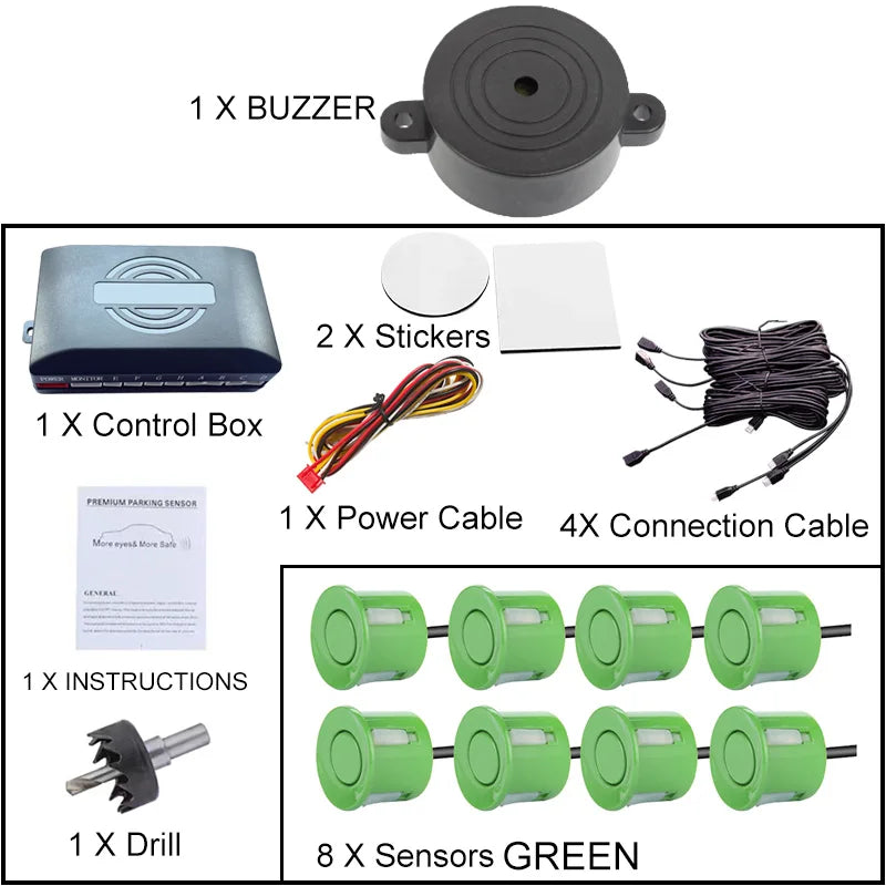 Universal 8 Sensor Parking Kit 22mm 12V Car Truck Buzzer Alarm Reverse Backup Radar Detection System