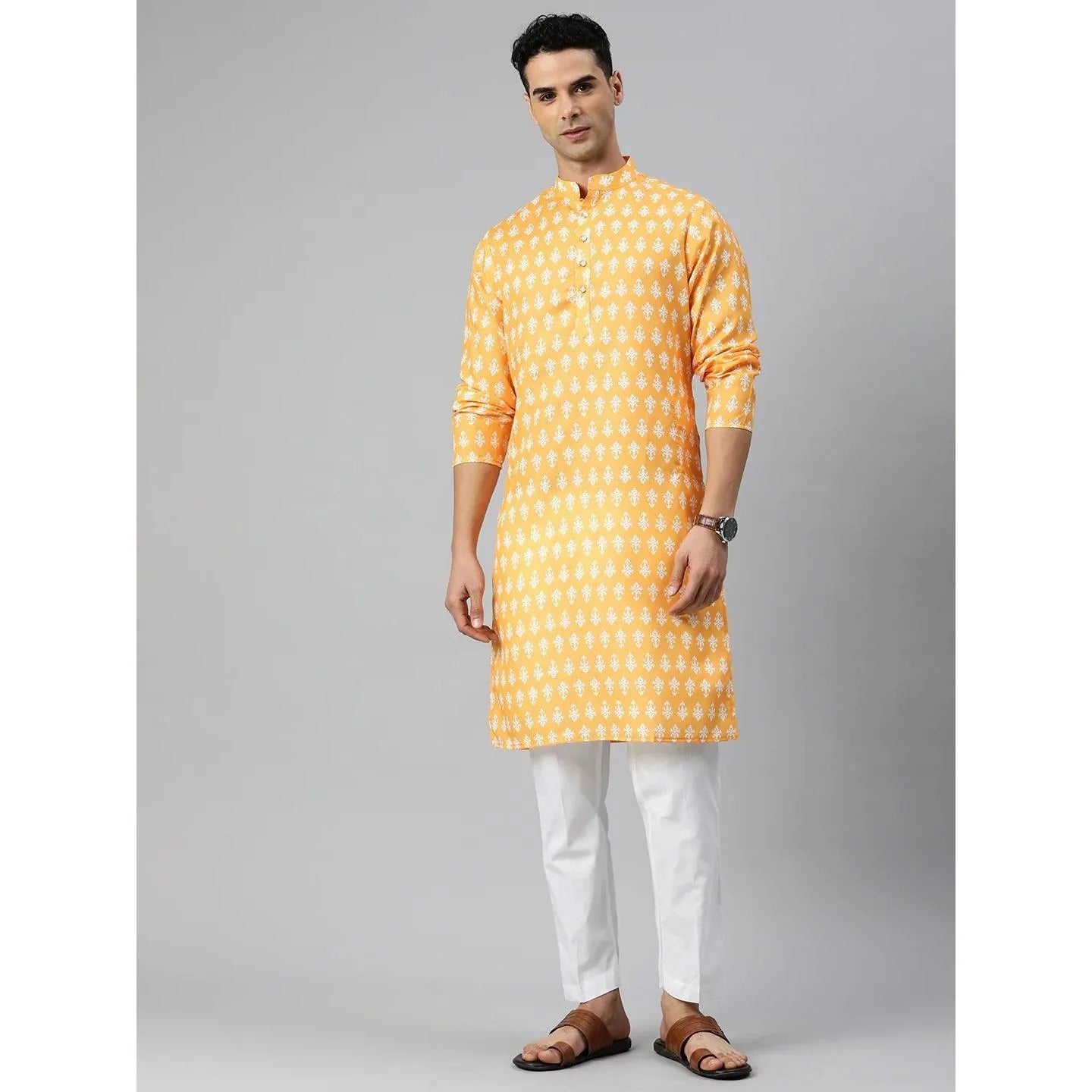 Kurta Vardha Regular Fit Mandarin Collar Long Suitable All Occasions Such Wedding Hari Raya Aidilfitri Gebetskleidung Mann