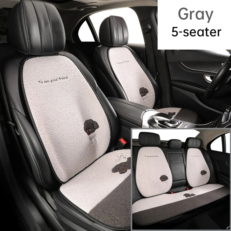 Funny Puppy Car Seat Cover 2025 New Autumn Fleece Fabric PU Leather Warm Comfortable Quick Installation Fits Most Cars