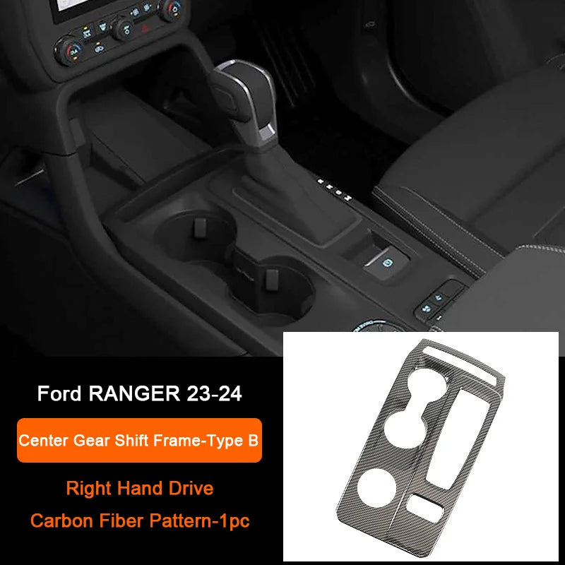 Carbon Fiber Car Interior Overlay Accessories For Ford Ranger Raptor Wildtrak T9 2022-2025, Central Gear Shift Panel Door Trim