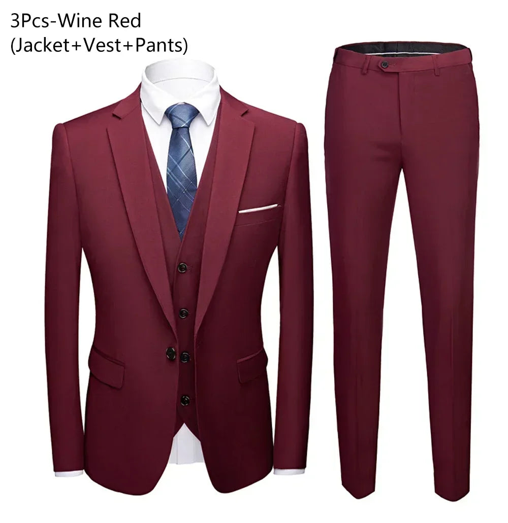Suit Men Elegant For Wedding 3 Pieces 2 Set Jackets Vest Pants Blazers Groom's Formal Full Business Coats 2025 Costume