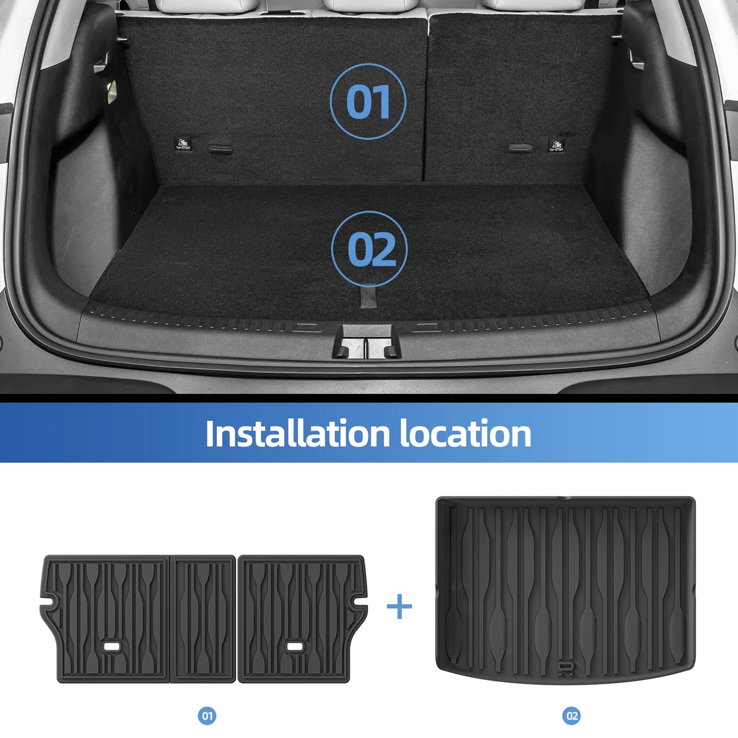 Left Drive for BYD ATTO2 EV/Yuan UP 2024-2025 Car Floor Mats Cargo Liner Trunk Pad TPE 3D Foot Mat Waterproof BLACK