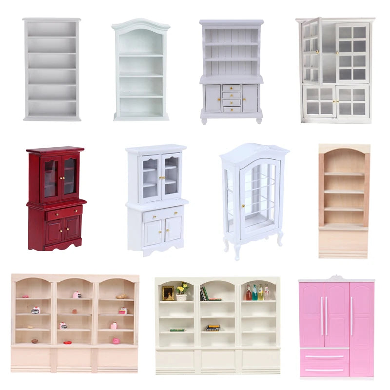 1:12 Dollhouse Miniature Bookcase Showcase Storage Cabinet Locker Display Cabinet Home Furniture Model Toy DollHouse Accessory