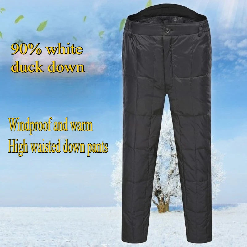 Men White Duck Down Pants Waterproof Winter Windproof Pant Man Run Sports Fitness Trousers Warm Breathable Male Pants