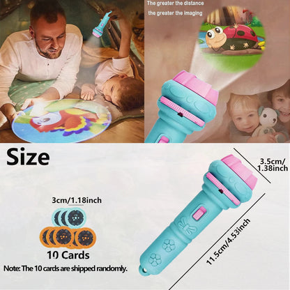 Kids Projector Flashlight with 10 Cards 80 Images Cartoon Night Light Projector Toy for Kids Bedtime Story Education Gift