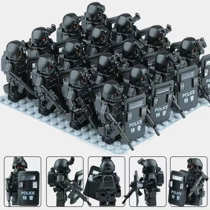 Building block riot police mini humanoid doll reloaded anti-virus ghost special police marine humanoid doll, cartoon toy gift