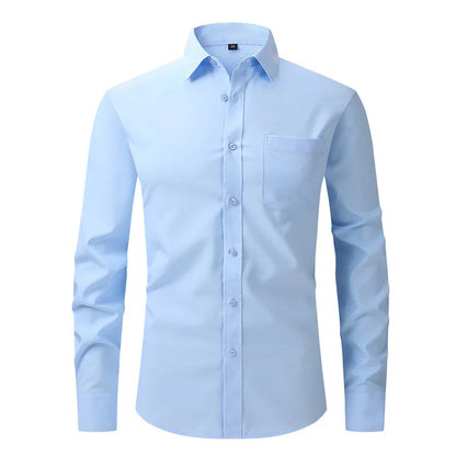 Fashion Business Casual shirt Men's slim long sleeve shirt solid color business social non-ironing anti-wrinkle American code
