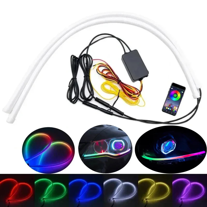 Symphony DRL Car LED Daytime Running Light APP Control Flexible RGB Flowing Turn Signal Strip Headlight Decorative Lamp 12V 24V