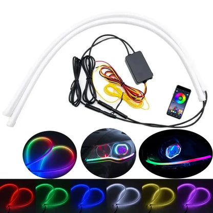 Symphony DRL Car LED Daytime Running Light APP Control Flexible RGB Flowing Turn Signal Strip Headlight Decorative Lamp 12V 24V