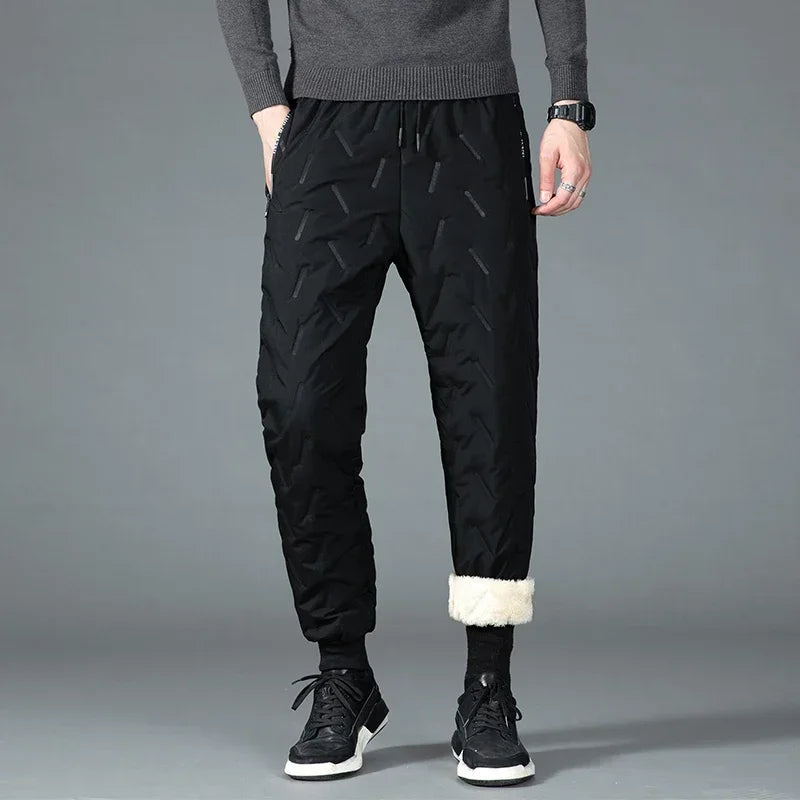Feather Trendy Winter High-quality Thick Cotton Pants with High Elasticity Breathability Men Comfortable Warm Casual Pants Keep