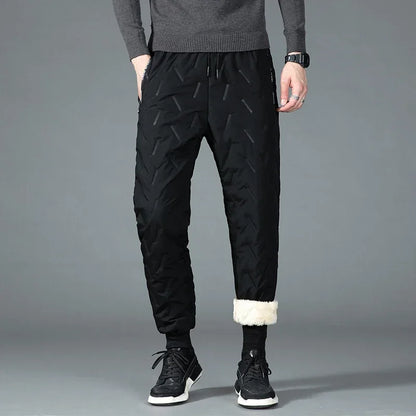 Feather Trendy Winter High-quality Thick Cotton Pants with High Elasticity Breathability Men Comfortable Warm Casual Pants Keep