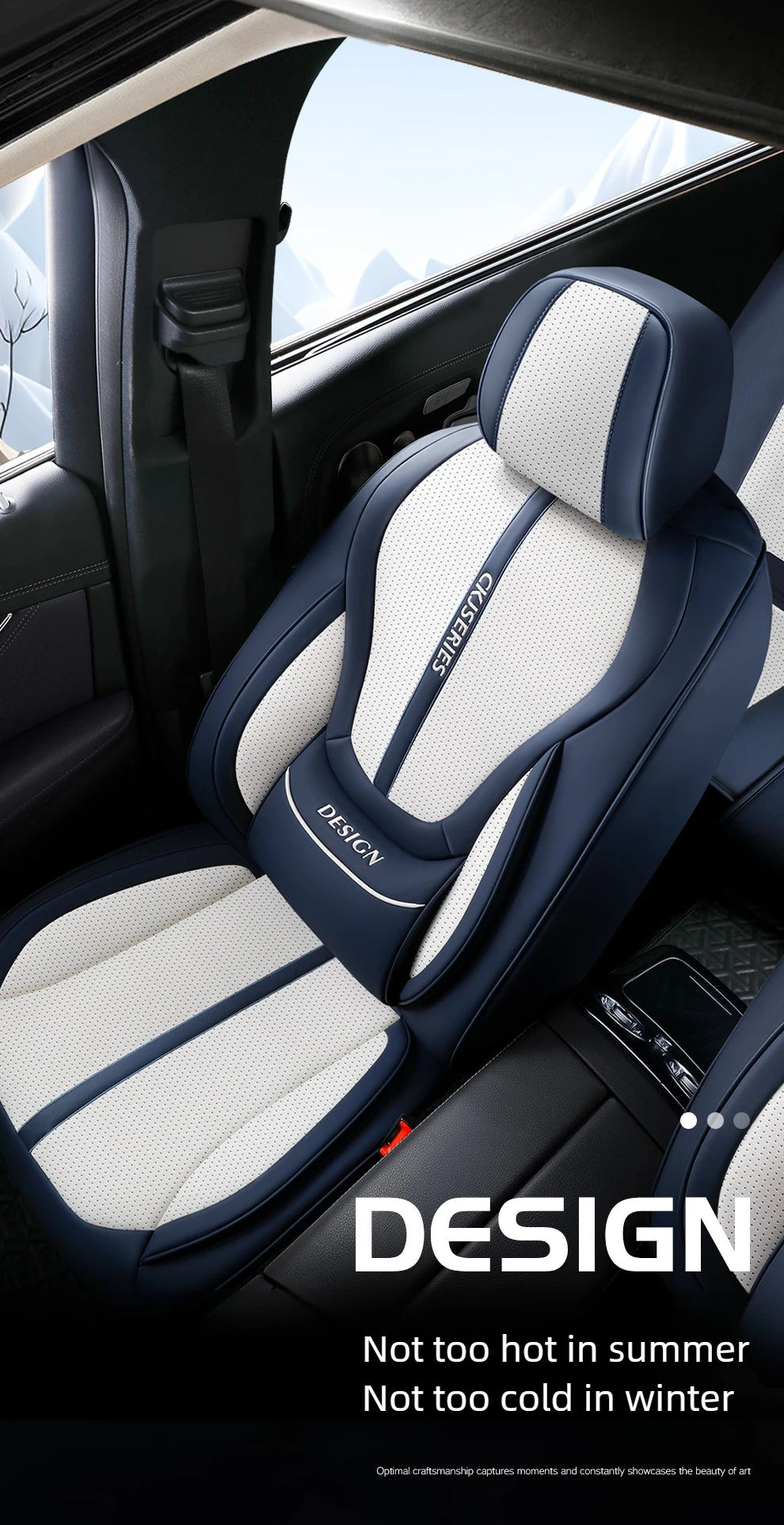 Premium PU Leather Auto Seat Covers Set with Built-in Lumbar Support +2 Headrest Covers +1 Steering Wheel Cover Comfortable