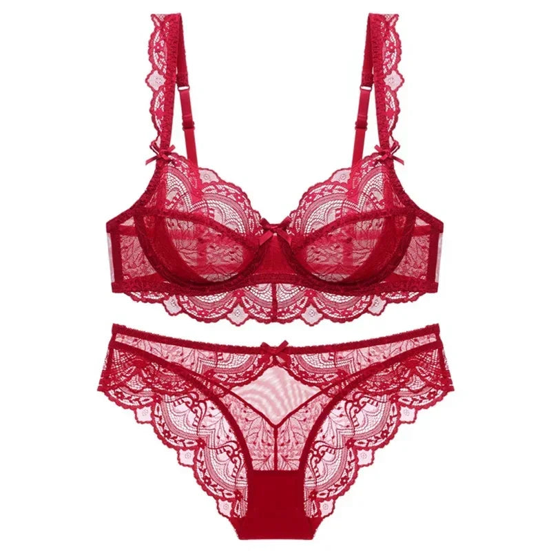 MOYISU 2026 French Lace Bralette Set | A-G Cups Adjustable Lift | Anti-Sag Slimming Bra | Sheer Allure Wire-Free Summer
