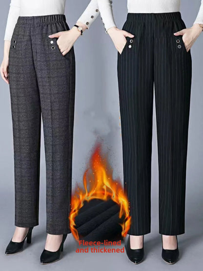 Women's Fleece Lined Loose Straight Leg Elastic Waist Casual Pants Thickened Autumn Winter New Style Cotton Sheepskin Velvet