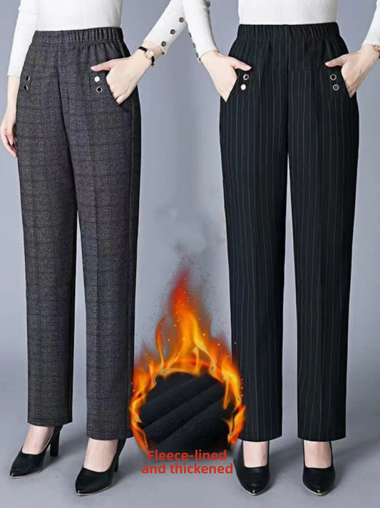 Women's Fleece Lined Loose Straight Leg Elastic Waist Casual Pants Thickened Autumn Winter New Style Cotton Sheepskin Velvet