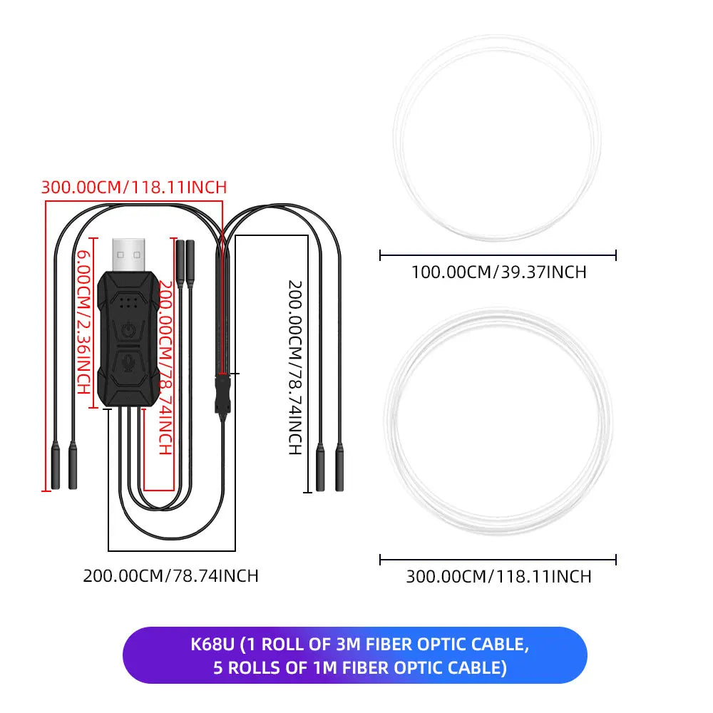 Car RGB Ambient LED Light Strip USB Fiber Optic Atmosphere Neon Invisible Light Kit with APP Control Auto Decorative Lamp