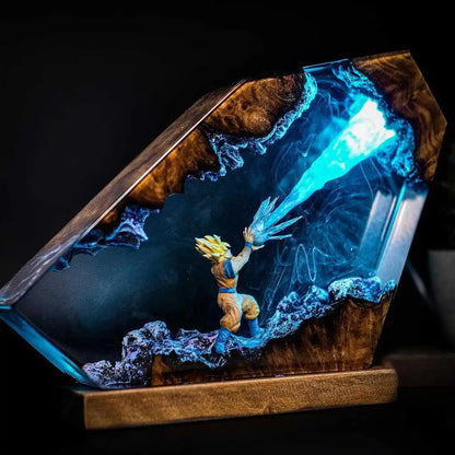 New Dragon Ball Z Action Scene Art Statue,Anime Collectible Desk Lamp & Decor Figure，Goku Kamehameha Epoxy Resin LED Night Light