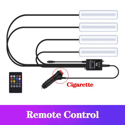 LED Car Interior Ambient Foot Light Kit With USB Cigarette Lighter Backlight Remote App Music Control Auto RGB Decorative Lamp