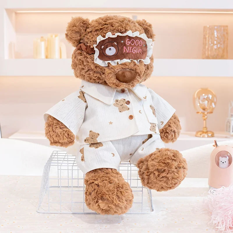 Kawaii Ryan Pajama Bear & Birthday Bear Plush Toy Stuffed Soft Teddy Bear with Eye Mask Pajama and Cake Doll Kid Birthday Gift