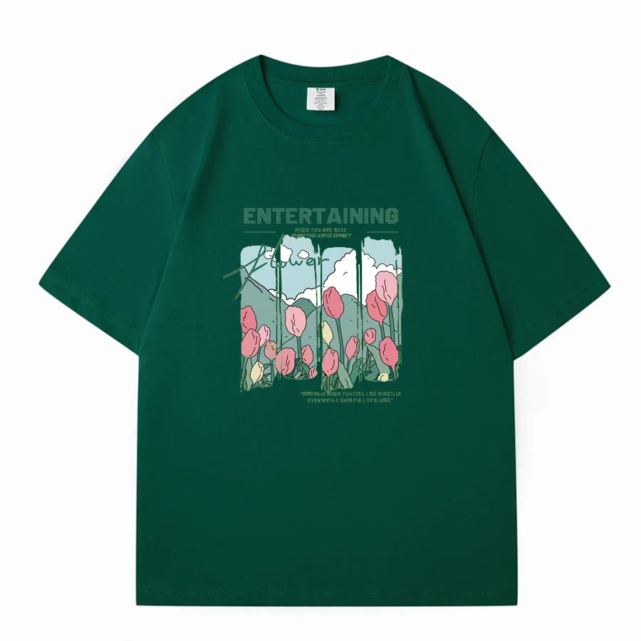 WAVLATII Women New Comics Flowers Printed T shirts Female Beige Streetwear Summer Tees Lady Casual Short Sleeve Tops WT2329