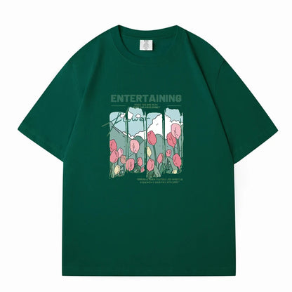 WAVLATII Women New Comics Flowers Printed T shirts Female Beige Streetwear Summer Tees Lady Casual Short Sleeve Tops WT2329