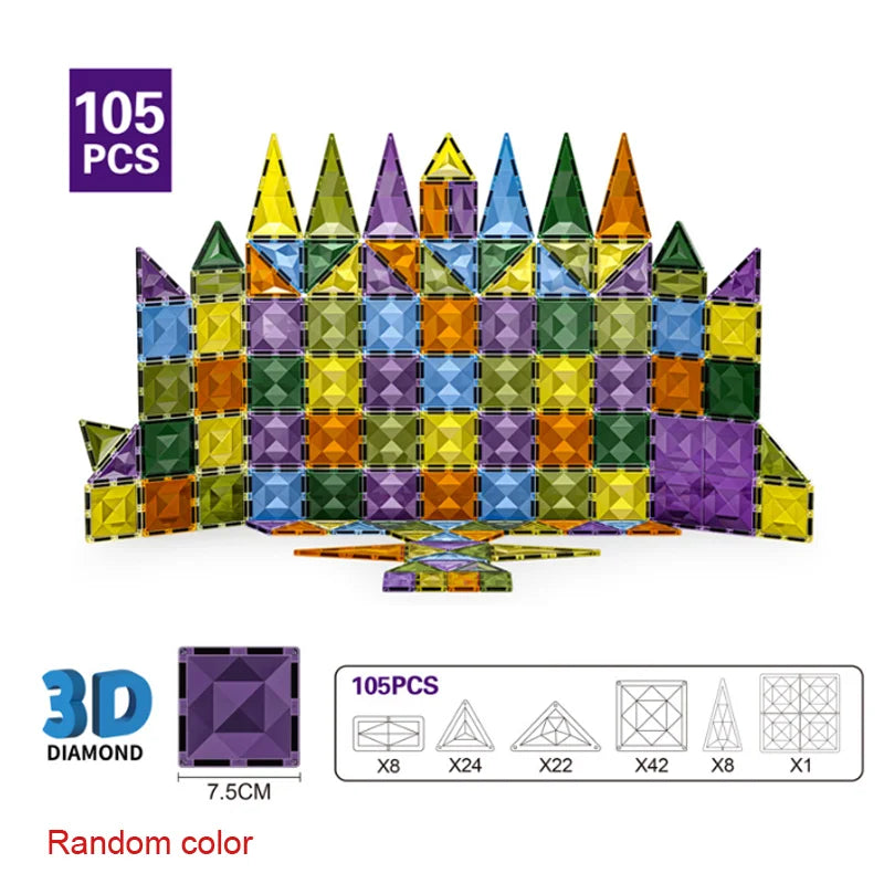 7.5CM Magnetic Tiles Designer Magnetic Building Blocks Montessori Educational Constructor Toys For Children