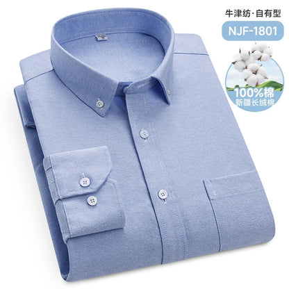 Classic Men's Long Sleeved Check Shirts 100% Oxford Cotton Casual Fashion Soft Plaid Stripe Solid Male Business Slim Fit Blouses