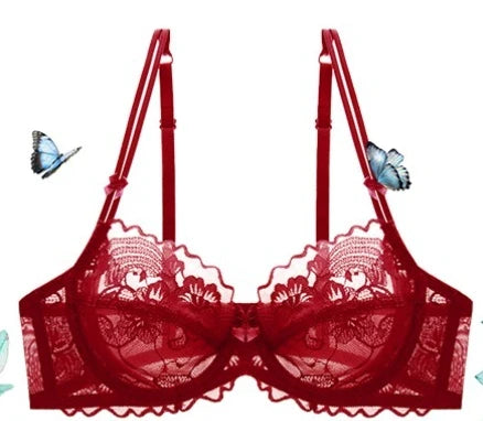 Delicate French Lace Bra Set, Sheer Minimiser Underwire for Lift, Elegant & Breathable Lingerie Large Bust MOYISU Sexy Panty Set