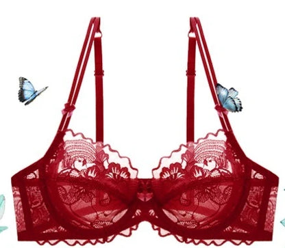 Delicate French Lace Bra Set, Sheer Minimiser Underwire for Lift, Elegant & Breathable Lingerie Large Bust MOYISU Sexy Panty Set