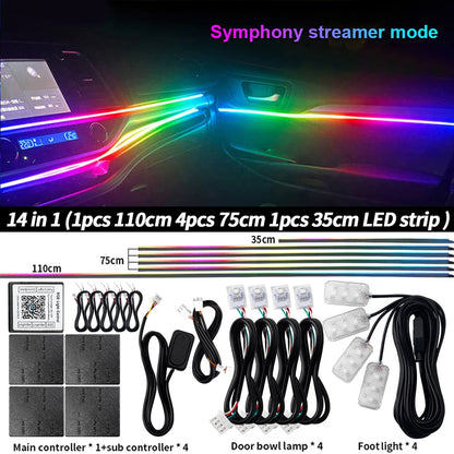 Symphony Car Ambient Light RGBIC Interior LED Strip Acrylic 213Color Neon Streamer Atmosphere Lamp 6/10/14/18/22 in 1 12V By App