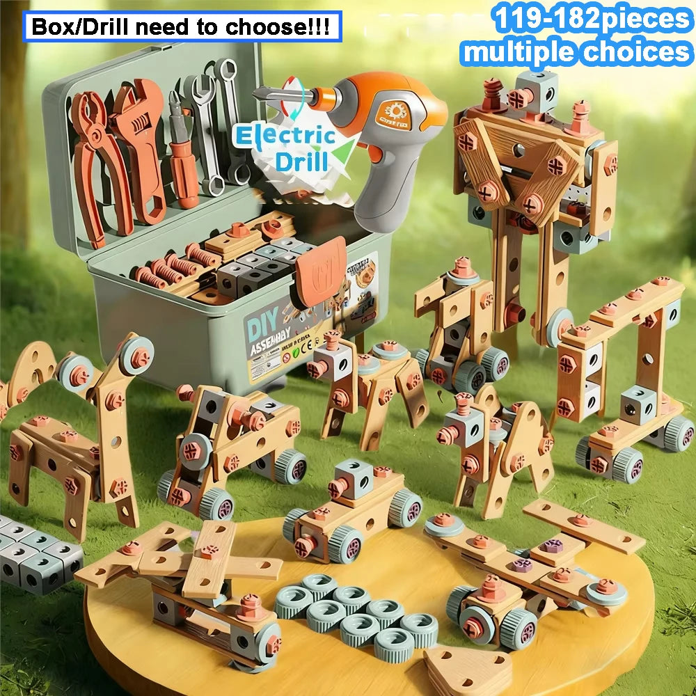 Kids Tool Set DIY Nut Assembly Puzzle Simulated Screwing Toolbox Early Educational Disassembly Repair Kit STEM Montessori Toys